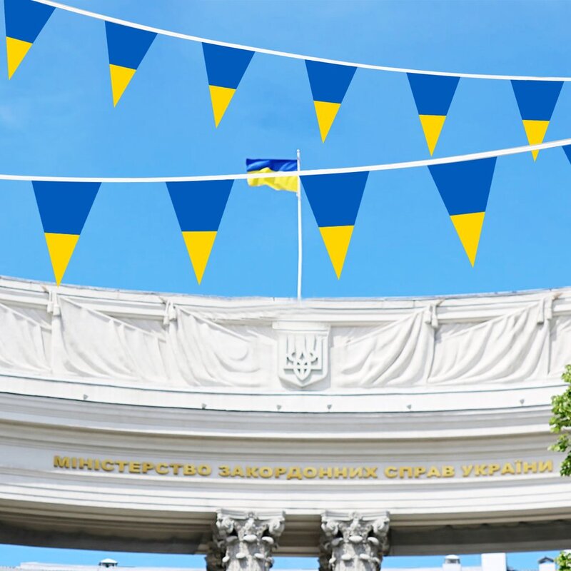Гирлянда из Украины, треугольная гирлянда, украинский треугольный национальный флаг, баннер, парадный праздничный декор, 10 м, 15 сторон