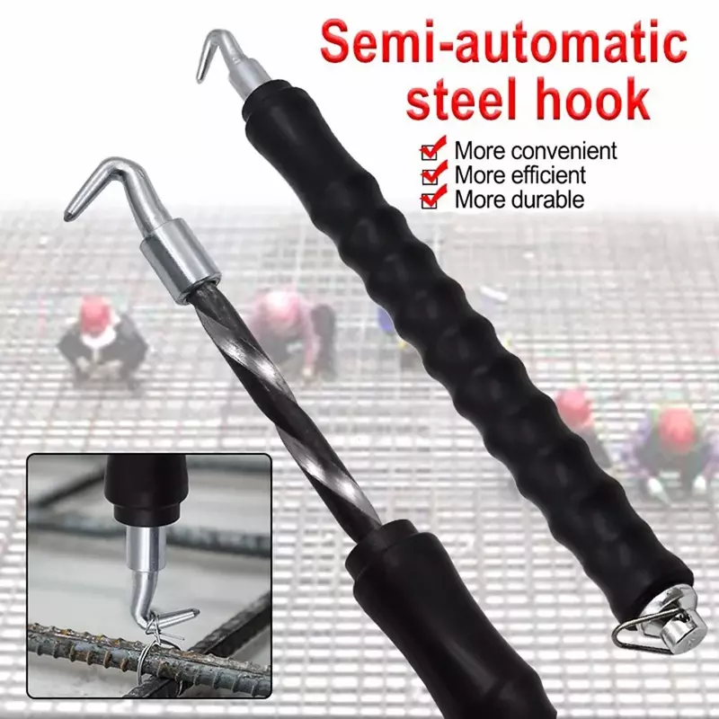 Трость для арматуры, 12-дюймовая полуавтоматическая сталь, углеродистая сталь с резиновой ручкой для обвязки стали, искусственный крючок, ручной инструмент