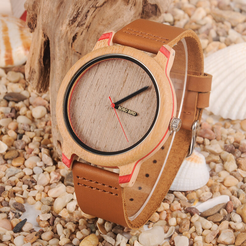 ساعة بوبو خشبية مع حزام جلد للرجال والنساء ، ساعات يد للسيدات ، ساعات ، ساعة مخصصة ، هدايا رائعة ، دروبشيبينغ