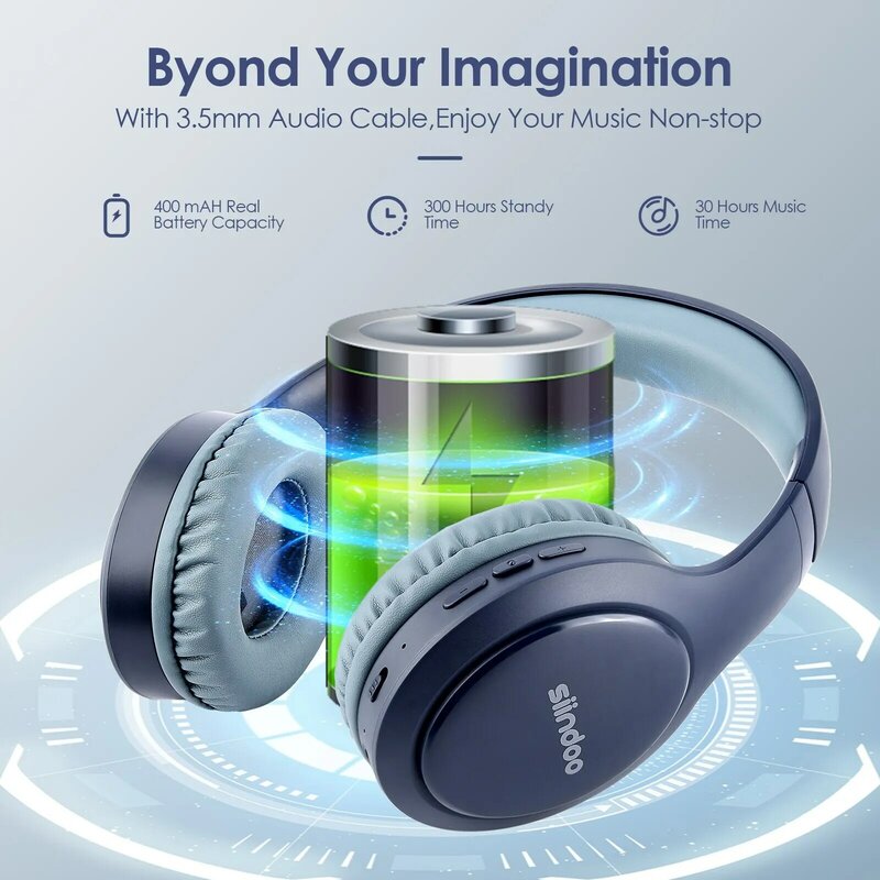 Siindoo JH-919 bezprzewodowe słuchawki Bluetooth różowe i niebieskie składane słuchawki stereo Super Bass mikrofon z redukcją szumów do laptopa TV