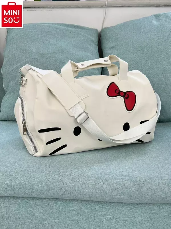 MINISO Sanrio Cartoon Hello Kitty Sweet Bow borsa da viaggio moda donna multifunzionale grande capacità una spalla palmare