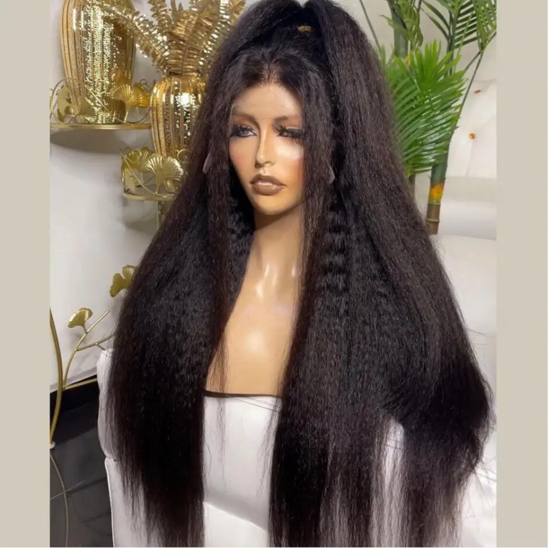 26 Inch 180Density Glueless Black Kinky Straight BabyHair Lace Front Wig For Black Women Preplucked Heat Resistant Daily