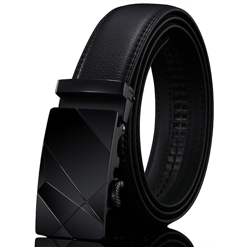 Cinturón de cuero recubierto con hebilla automática Irregular para hombres, cinturón negro para viajes de negocios juveniles, cinturón de viaje y oficina de alta calidad, 3,5 cm