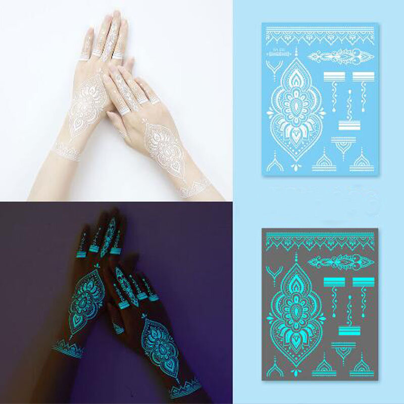 Синие светящиеся тату-наклейки Haina, белая тату-наклейка, наклейки, лицо, руки, грудь, руки, боди-арт, искусственные татуировки, макияж, искусство
