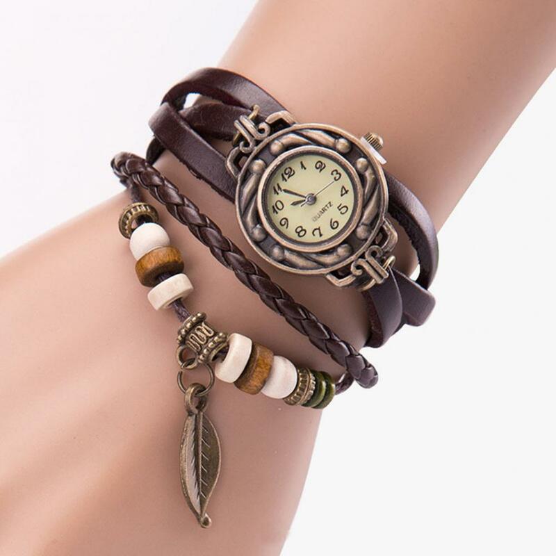 Orologio da polso Vintage orologio da donna con foglia incisa decorativa retrò per la vita quotidiana