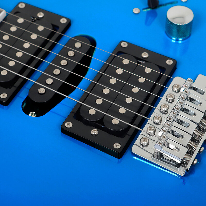 IRIN-Guitarra Elétrica Azul com Saco, Corpo de Bege, 24 Frets, 6 Cordas, Amplificador, Sintonizador, Capo Pick, Pano de Limpeza, Peças