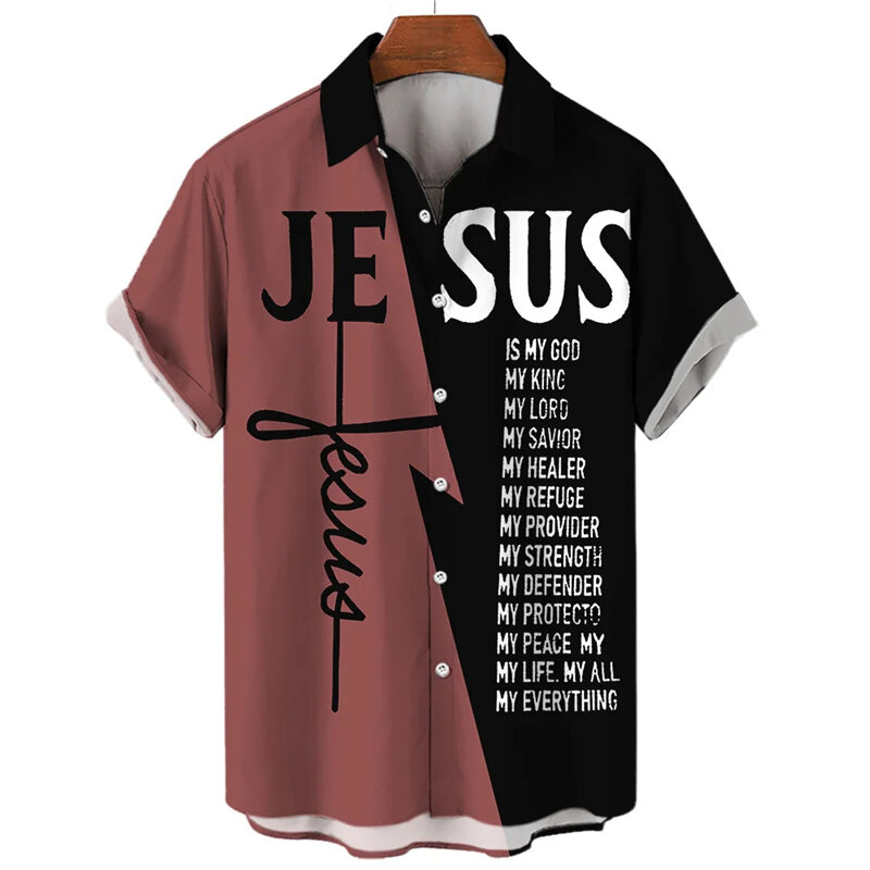 God Jesus 3D Printed Casual Shirts For Men Clothes Fashion Knights Templar Graphic Blouses Streetwear Lapel Blouse Short Sleeve