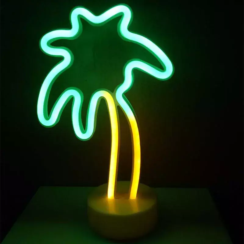 Светодиодный неоновый фонарик в виде фламинго, кокосовое дерево, кактус, в форме сердца, подставка, красочное украшение для домашней комнаты, Рождественская ночь, фонарик