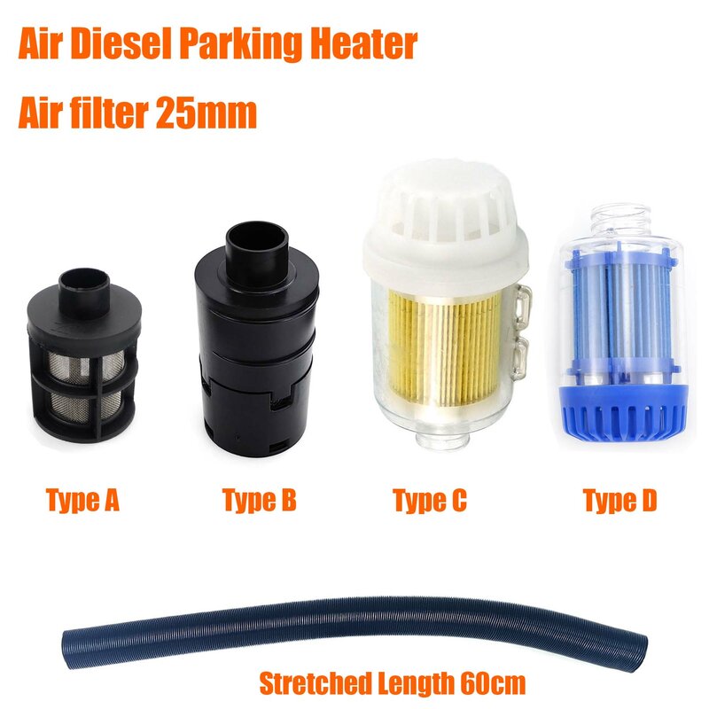 Air Diesel Parking Heater Intake Filter, Silencer Pipe, 3 Type, Fit para Webasto, Eberspacher, Preto, 25mm