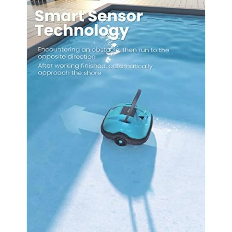 Limpador de piscina automático robótico sem fio, sucção poderosa, IPX8 impermeável, motor duplo, filtro fino de 180 μm
