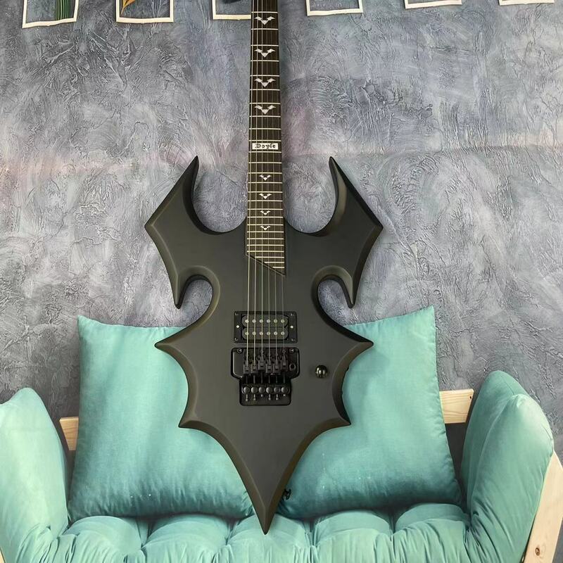 6-string electric guitar, matte black bat style body, rosewood fingerboard, maple track, real factory pictures, can be shipped w