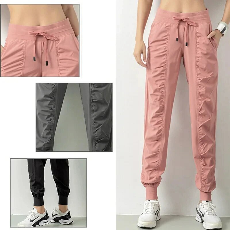 Pantalones deportivos de secado rápido para mujer con dos bolsillos laterales