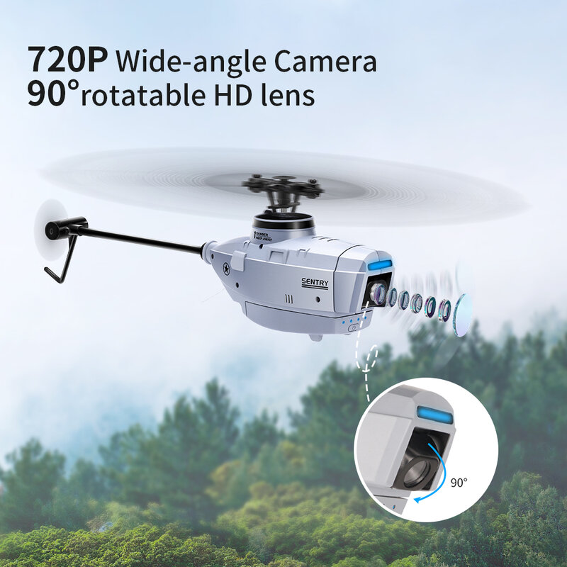 C127 2.4GHz RC Drone 720P Camera 6-Axis Wifi Sentry Helicopter Wide Angle Camera Single Paddle Without Ailerons Spy Drone RC Toy