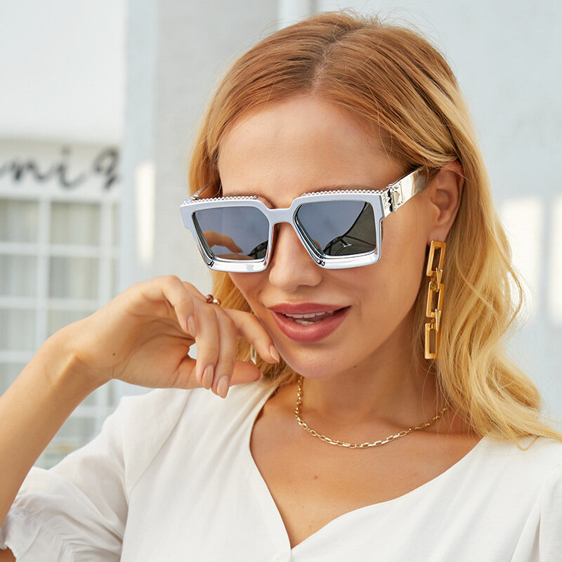 جديد الماس مرصع إطار سميك كبير مربع النظارات الشمسية النساء الذهبي سلسلة مليونير النظارات الشمسية للرجال ظلال UV400 نظارات