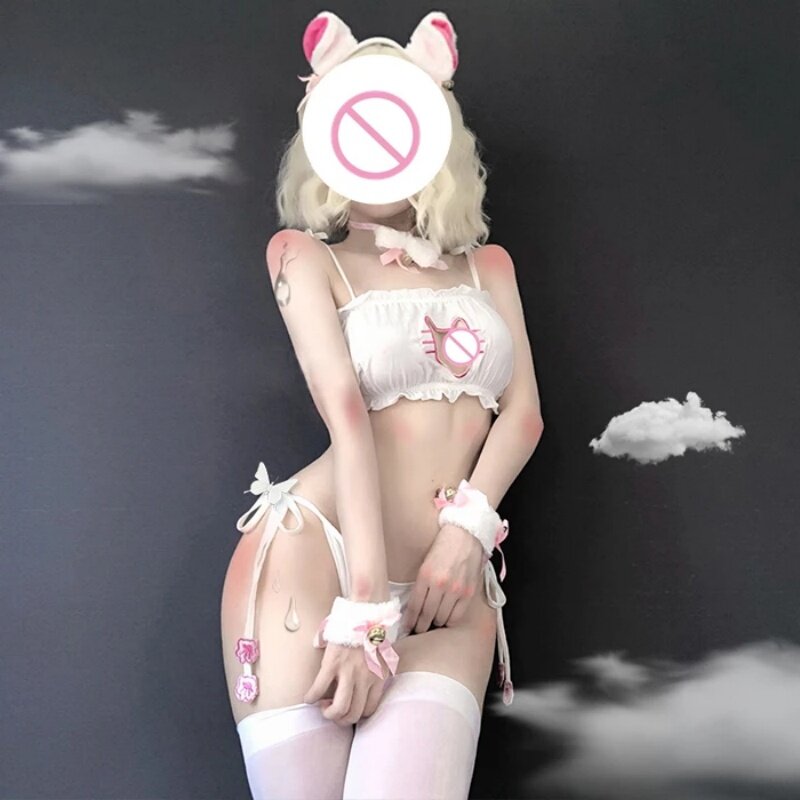 GUUOAT Sexy Cosplay kostium erotyczny śliczny sekretny kot paski na ramionach bielizna porno do odgrywania ról odmładzanie niegrzeczny strój bielizna