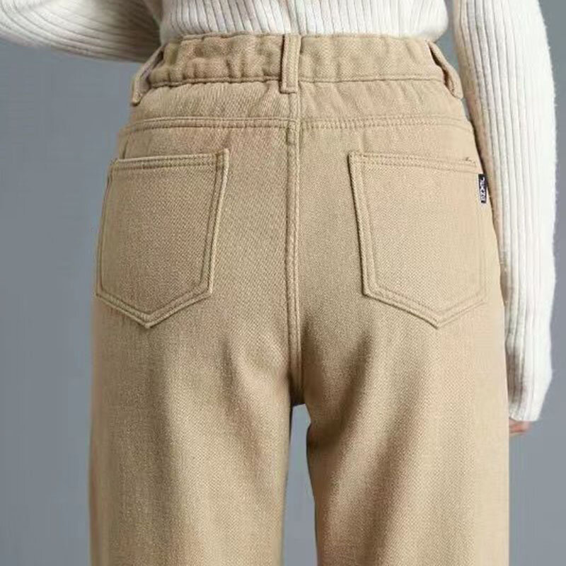 Зимние плюшевые мешковатые джинсы длиной до щиколотки с бархатной подкладкой и высокой талией, шаровары, джинсовые брюки, теплые толстые женские джинсы