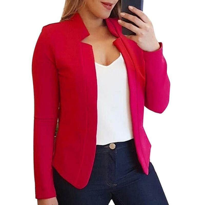 Mode dünne Blazer Frauen Strickjacke einfarbig ohne Knopf Langarm schlanken Anzug Jacke Mantel