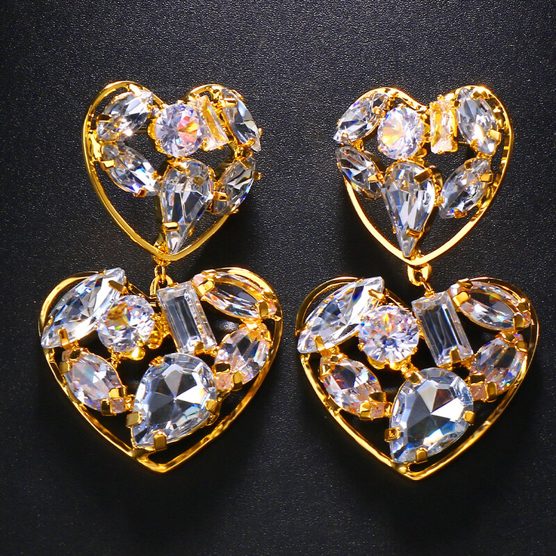 2024 nuovi arrivi orecchini di strass di vendita caldi personalità delle donne di lusso doppio amore cuore orecchini in argento accessori