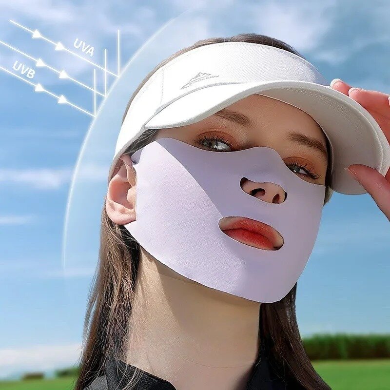 Summer Ice Silk Sunscreen Mask, Respirável, Anti-UV, Secagem Rápida, Capa Facial, UPF50 +, Cavalgando, Exterior, À Prova de Vento, Máscaras Reutilizáveis