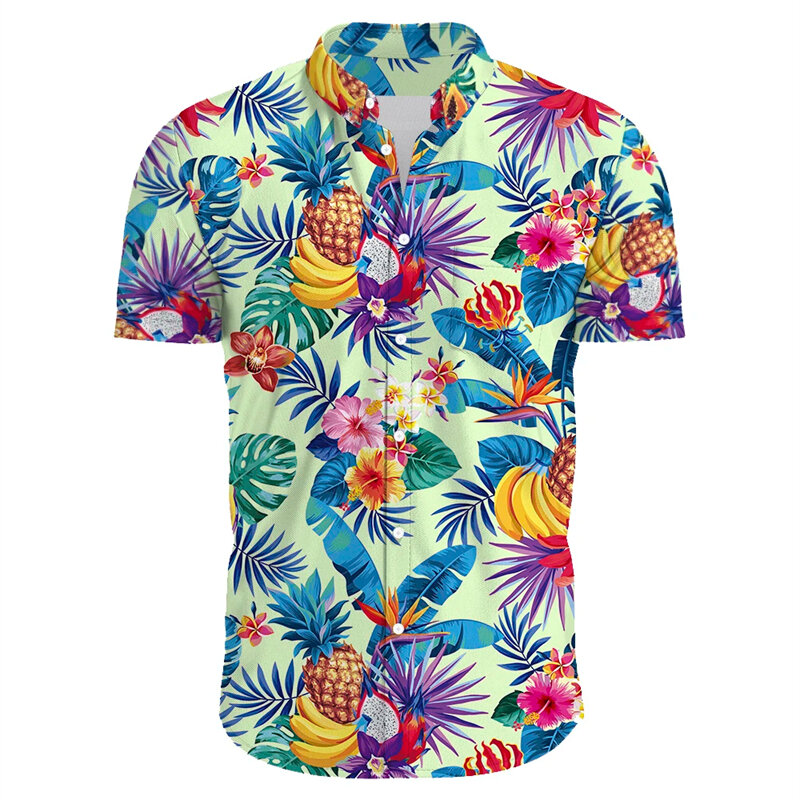 قميص هاواي للرجال مطبوع عليه زهور ثلاثية الأبعاد ، بلوزة بأكمام قصيرة ، بلوزة جيدة التهوية ، ملابس غير رسمية ، أزياء عطلة الشاطئ ، الصيف ، Y2k