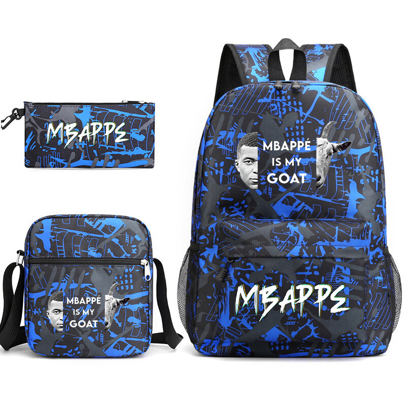 Mbappe avatar print youth backpack set student school bag shoulder bag pencil case 3-piece set