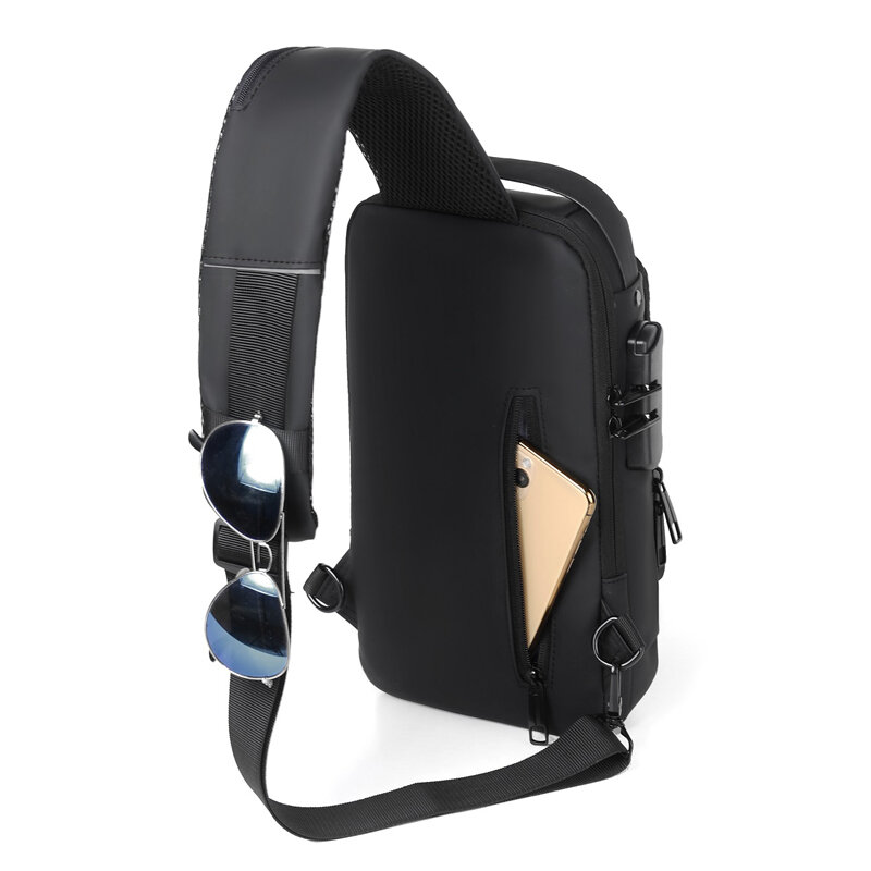 حقيبة صدر للرجال مضادة للسرقة مقاومة للماء ، حقائب حبال متقاطعة مع الجسم USB ، كتف واحد ، جديد