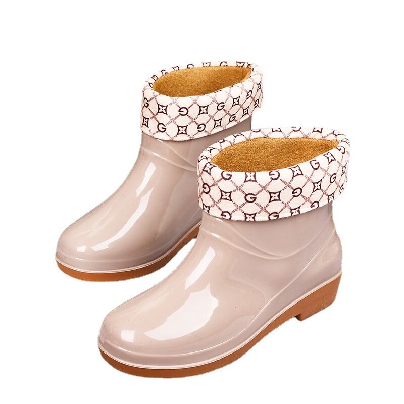 Rain Shoes Woman Ankle Rainboots Rubber Boots Non-Slip Water Shoes Female Galoshes Autumn Winter Women Warm Snow Boots