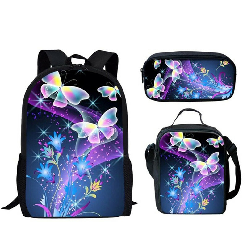 Классический креативный красивый рюкзак с 3D рисунком бабочки, 3 шт./комплект, школьные ранцы для учеников, рюкзак для ноутбука, сумка для обеда, ранцы