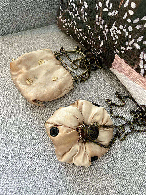 Bolso de encaje hecho a mano para mujer, bandolera con cadena, Mini bolso de hombro desgastado