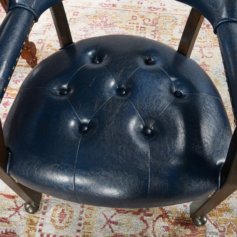 MODERION-Sillas de comedor con ruedas y brazo, sillas de capitán Caster con pata de madera maciza, sillas de escritorio de oficina con botón Uph