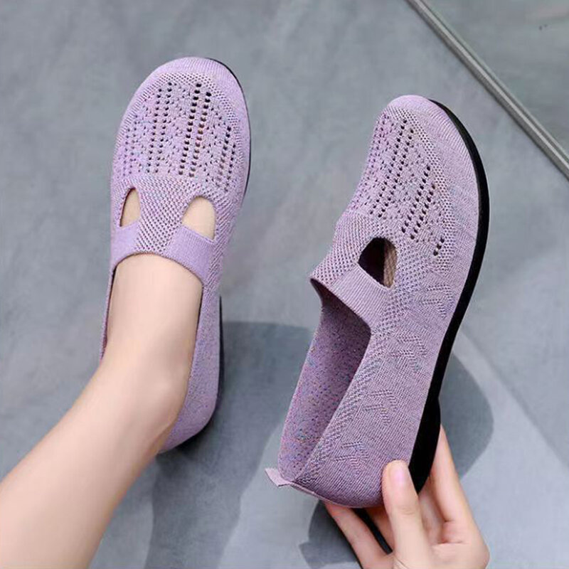 Women's Breathable Woven Sneakers Lightweight Mesh Upper Anti-slip Shoes for Office Home Outdoor Wear