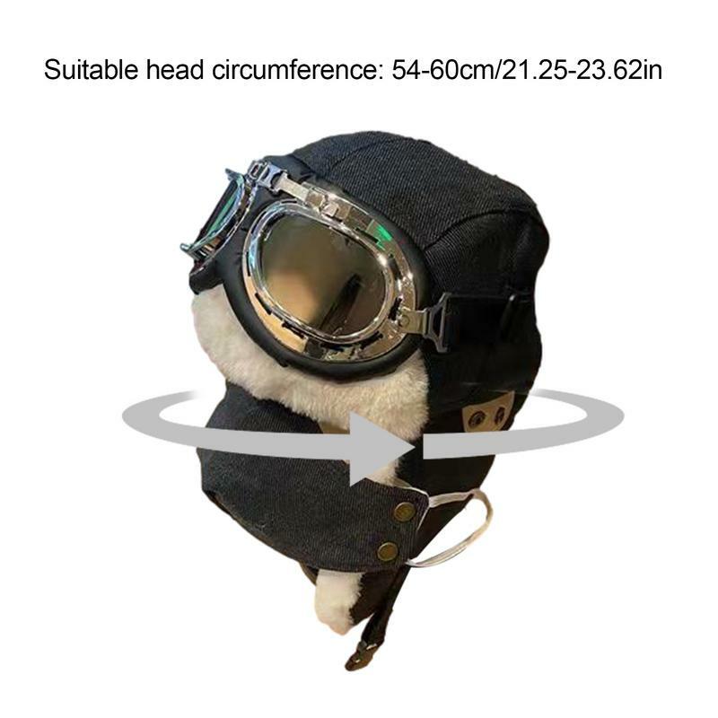 Winter Pilot Hat With Goggles Pilot Hat Costume Accessories With Ear Flaps Flight Costume Winter Hat Multifunctional Pilot Hat