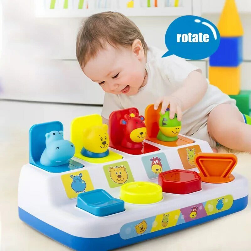 Baby Pop Up Toy Animal Peekaboo Switch Button Box Treasure Surprise Box Hide Seek Game Baby Educational Montessori Toys Games