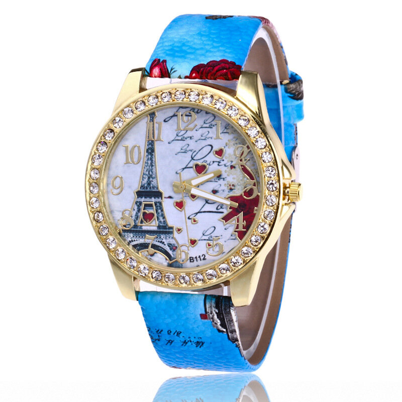Nuovi orologi da donna di lusso moda torre Eiffel diamante orologio da donna ragazze bella stampa abito femminile orologio da polso da donna