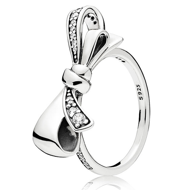 Anel de prata esterlina 925 para mulheres, arco brilhante, cristal vermelho em forma de coração, anel aberto de dois corações, presente para joias da moda, novo