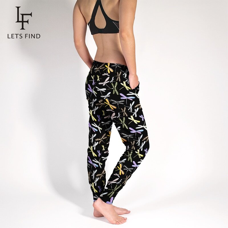 Letsfind-女性用のハイパンツ,3Dトンボ,プリントポケット付き,柔らかく伸縮性のあるストリートウェア