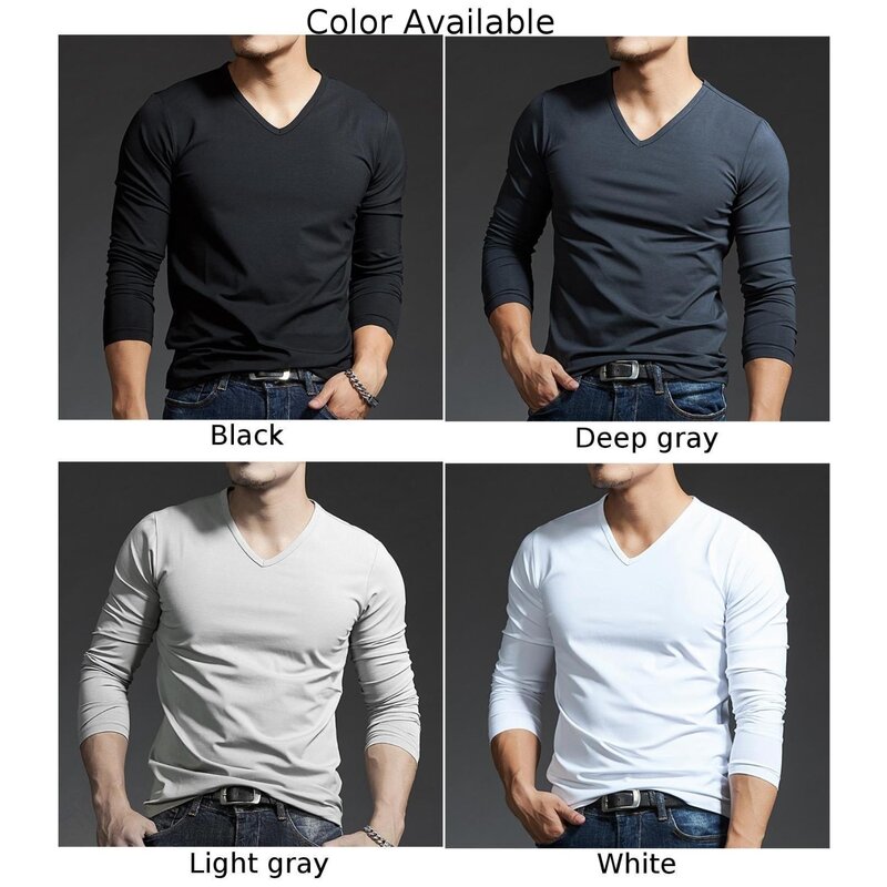 Mangas compridas com decote em v masculino, blusa fina, roupa esportiva respirável, camiseta tops, camiseta cotidiana, pulôver, músculo