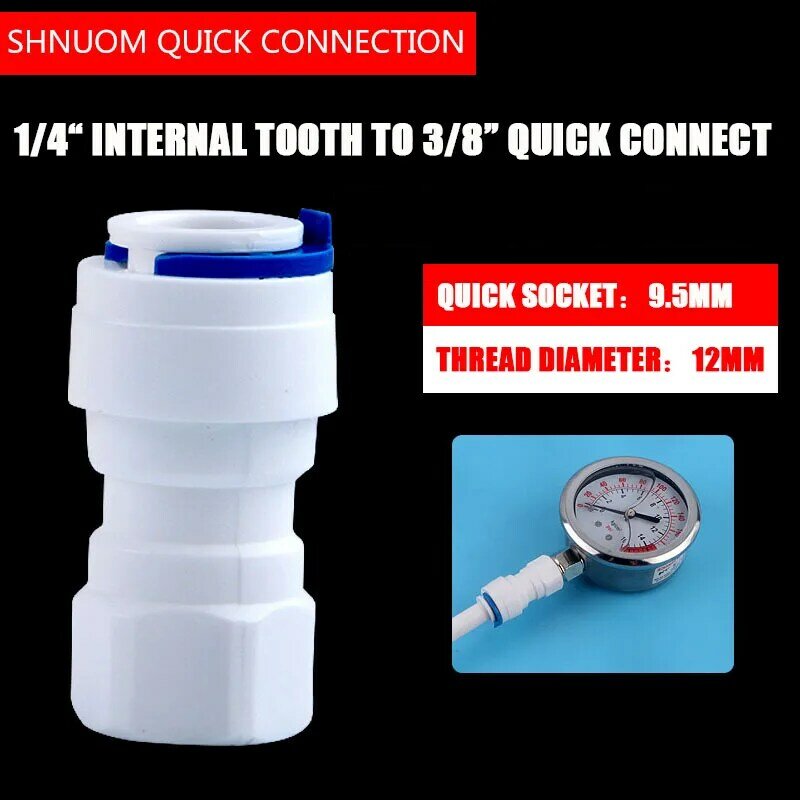 Tubo de rosca interna de 1/4 "a 3/8", medidor de presión para purificador de agua RO, 32N recto de conector rápido, diámetro de 12MM