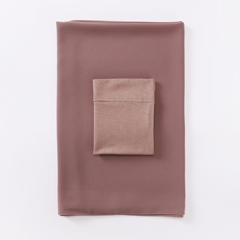 2 шт/комплект простой шифоновый хиджаб шарф с эластичной модальной тюрбан из хлопка шапочкой (1 Кепка + 1 Простая шаль)