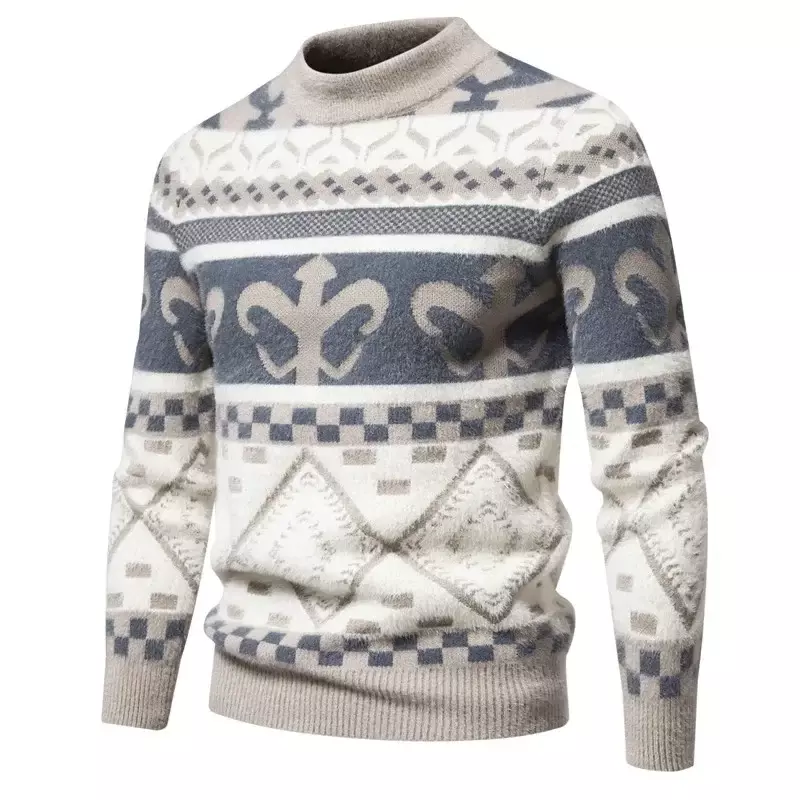Sweter bulu imitasi pria, Sweater rajut hangat mode lembut dan nyaman