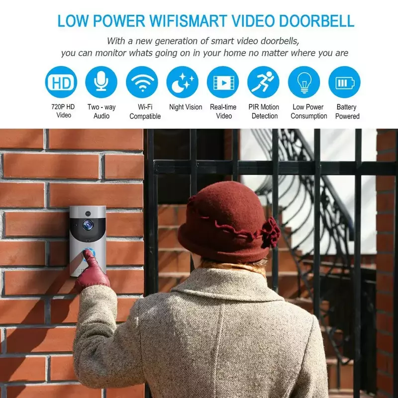 Bel pintu rumah pintar HD 720P, nirkabel, kamera keamanan Video interkom IR penglihatan malam AC dioperasikan baterai bel pintu rumah baru