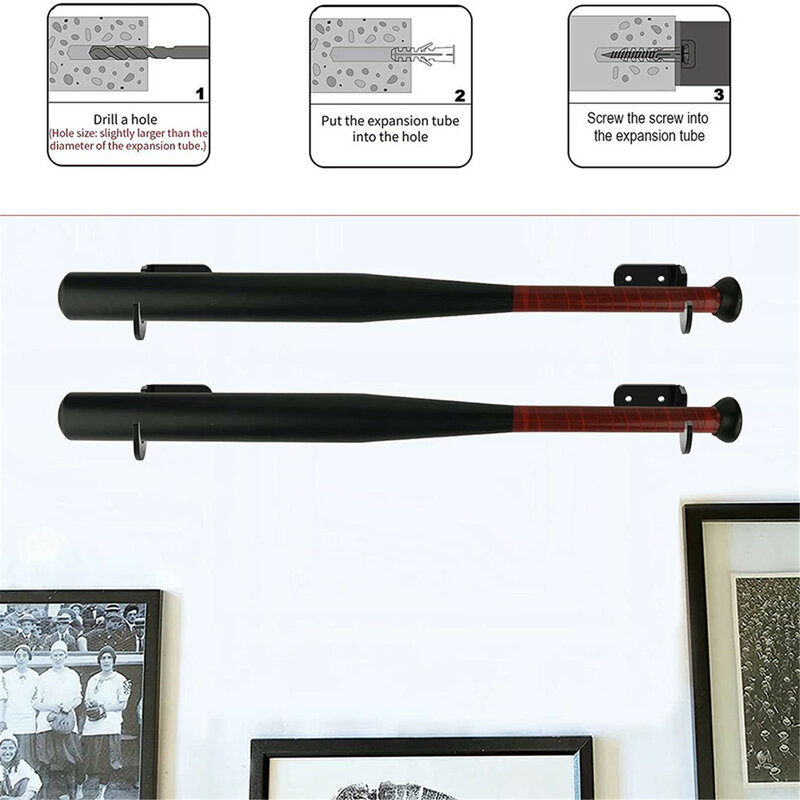 2 Pair Clear Black Acrylic Baseball Bat Rack Display Shelf Holder Wall Mount