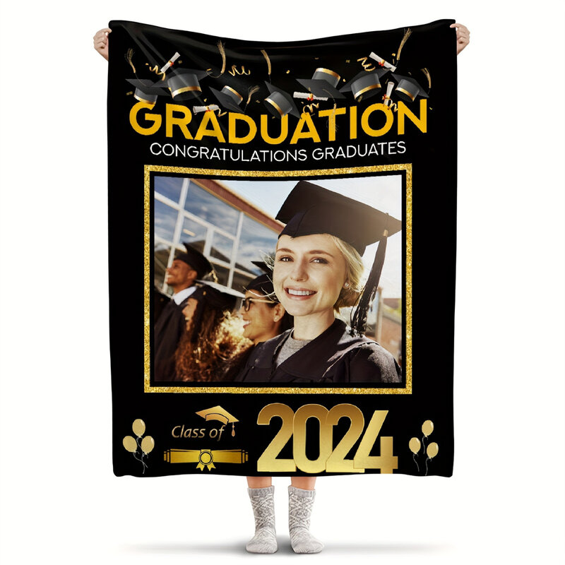 Manta de franela personalizada para graduación, manta cuadrada suave con fotos impresas, regalo de viaje y acampada, gran oferta, 2024