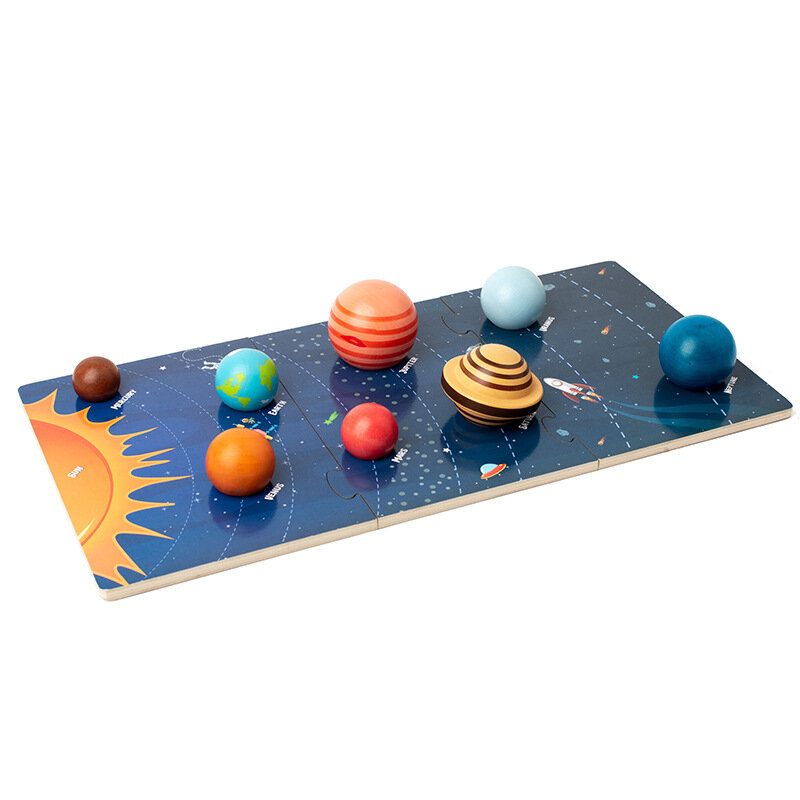 الطفل مونتيسوري خشبية التعليم المبكر اللعب ثلاثية الأبعاد ثمانية كواكب لغز لعبة الكون الإدراك النظام الشمسي كوكب مطابقة المجلس