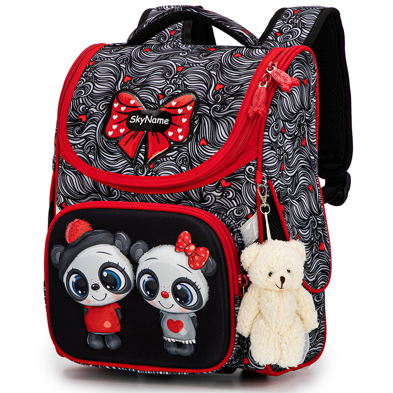 Mochila escolar de dibujos animados para niñas y niños, morral ortopédico con diseño de oso y gato, de grado 1-5