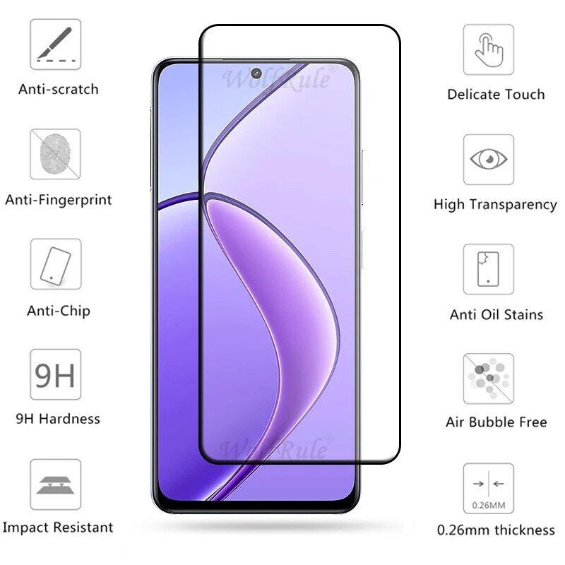 6-in-1 For Realme 12 5G Glass For OPPO Realme 12 Tempered Glass Full Cover HD 9H Screen Protector For Realme 12 Plus Lens Glass