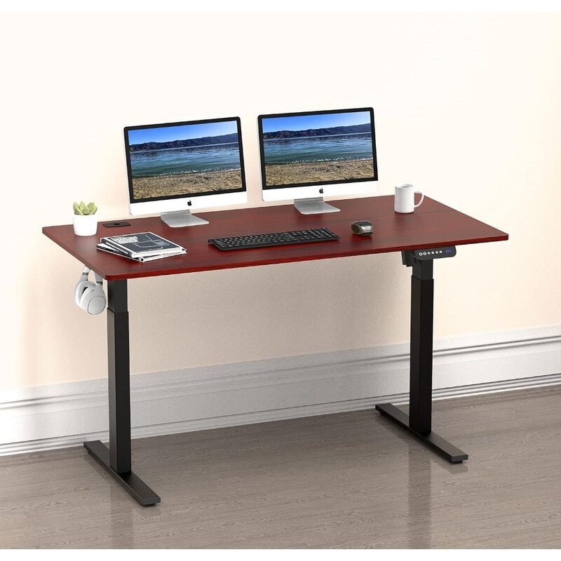 SHW meja berdiri bisa disesuaikan, tinggi listrik besar 55 inci, 55x28 inci, Cherry