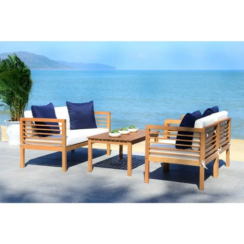 Terrassen möbel Set versand kostenfrei Grey Wash/weiße Kissen/hellblaue Kissen 4-teiliges Gespräch Patio Set Sets Sofa