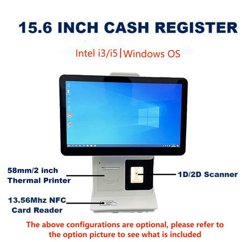 Terminale POS Windows a schermo singolo o doppio con Scanner 2D stampante termica da 58mm Touch Screen Intel i3/i5 Win10 registratore di cassa