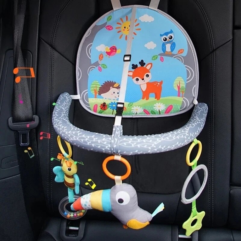 Mainan kursi mobil menghadap belakang, Kick & Play pusat aktivitas lengkungan aktivitas kursi mobil dengan cermin musik mainan gemerincing untuk perjalanan anak-anak